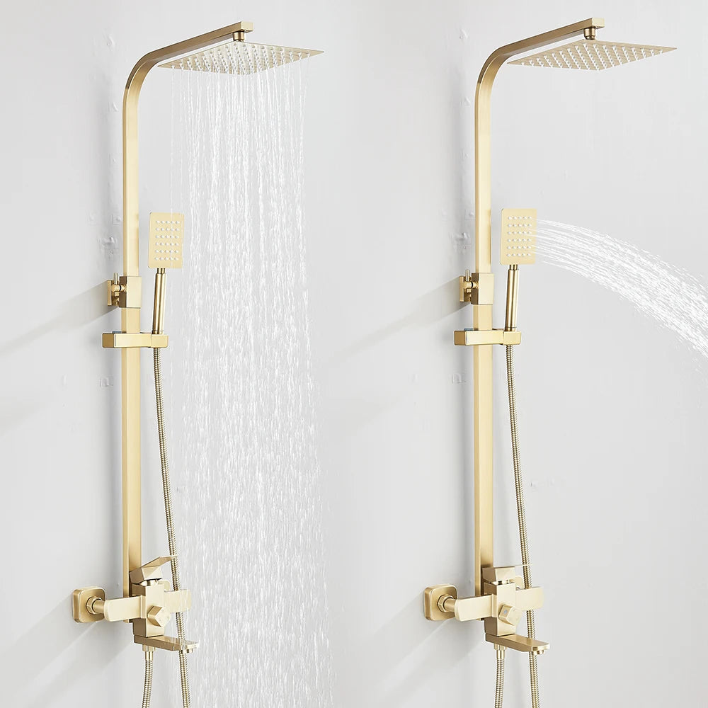 Gold Brushed Shower System 3 in 1 with Rain Handheld Shower Swivel Spout Shower For Bathroom Bathtub Shower Faucet