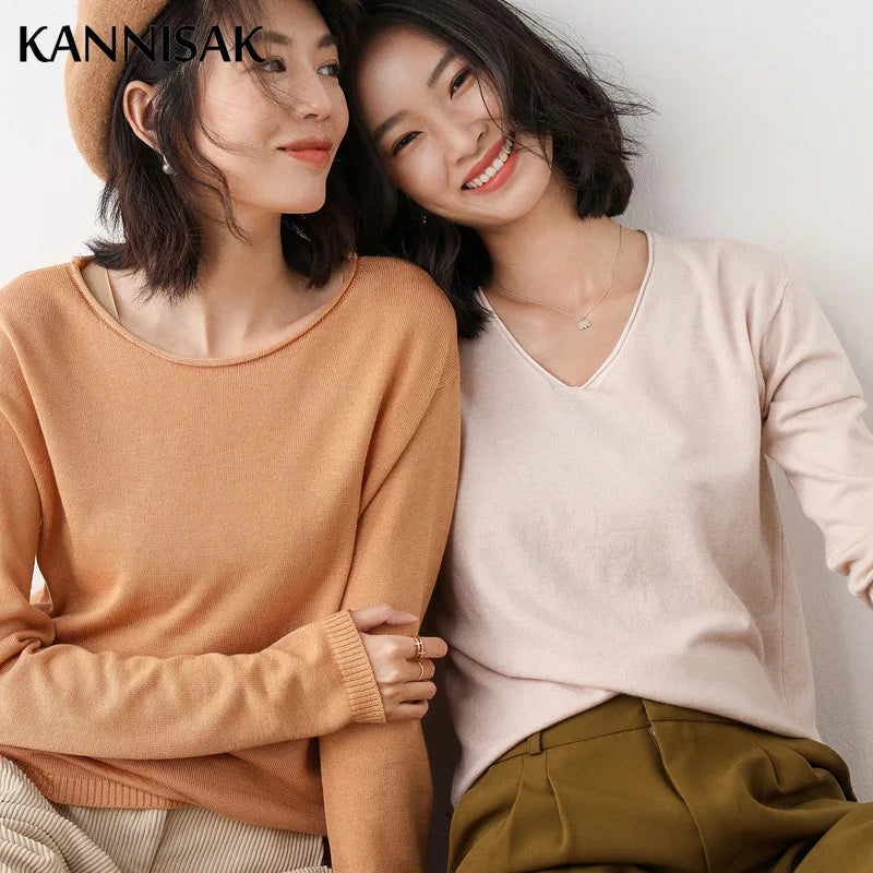 2025, frühling Herbst Frauen Pullover Solide Strickwaren Koreanische Lose Weibliche Grundlegende Casual Jumper Stretch Pullover Himmel Blau Rosa Pullover.