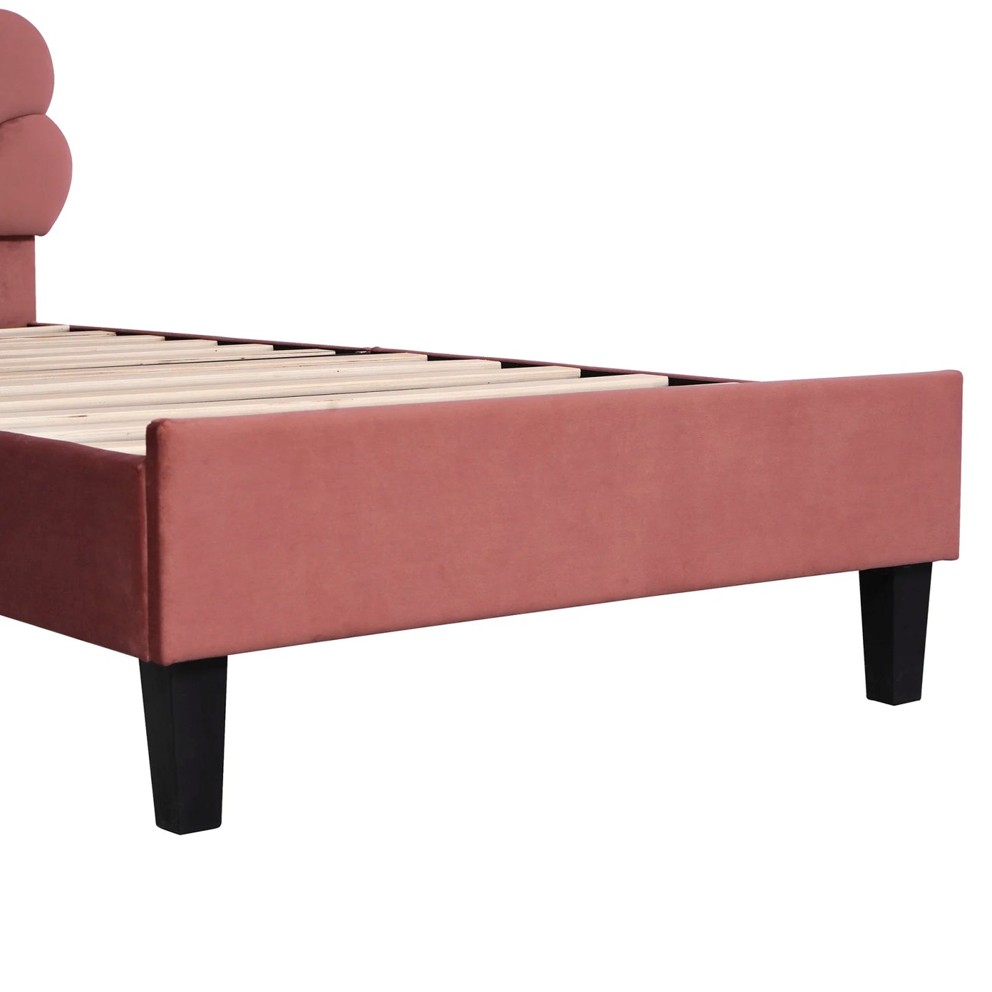 Rosahqnda Kinderbett Einzelbett Polsterbett 90x200cm Blumenkopfteil und Lattenrost aus Stoff für Mädchen ohne Matratze