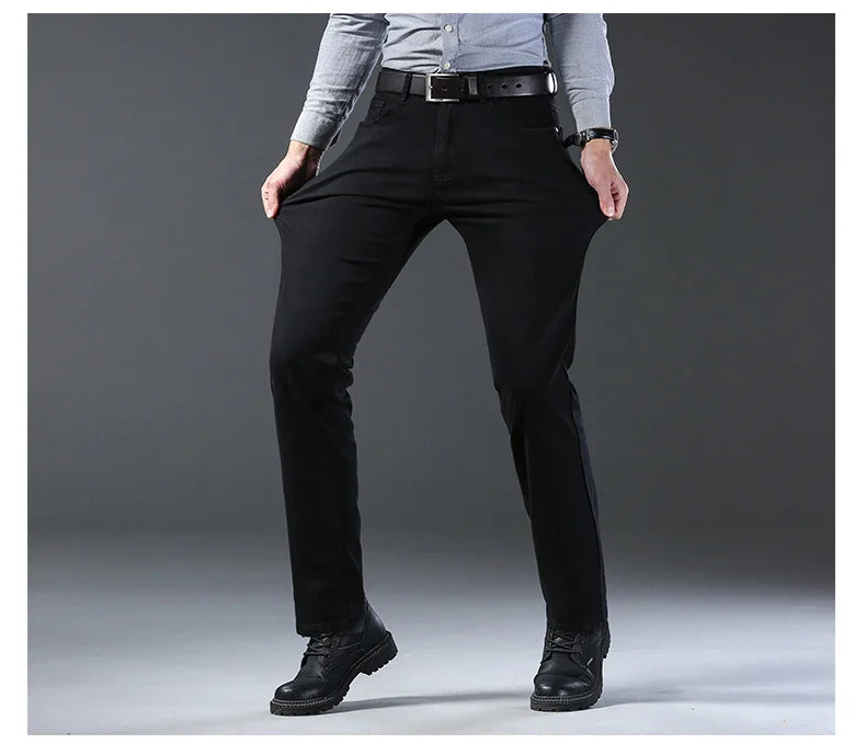 Wthinlee New Business Men's Jeans Casual Straight Stretch Fashion Classic Blue Black Work Denim Trousers Male Brand Clothing.