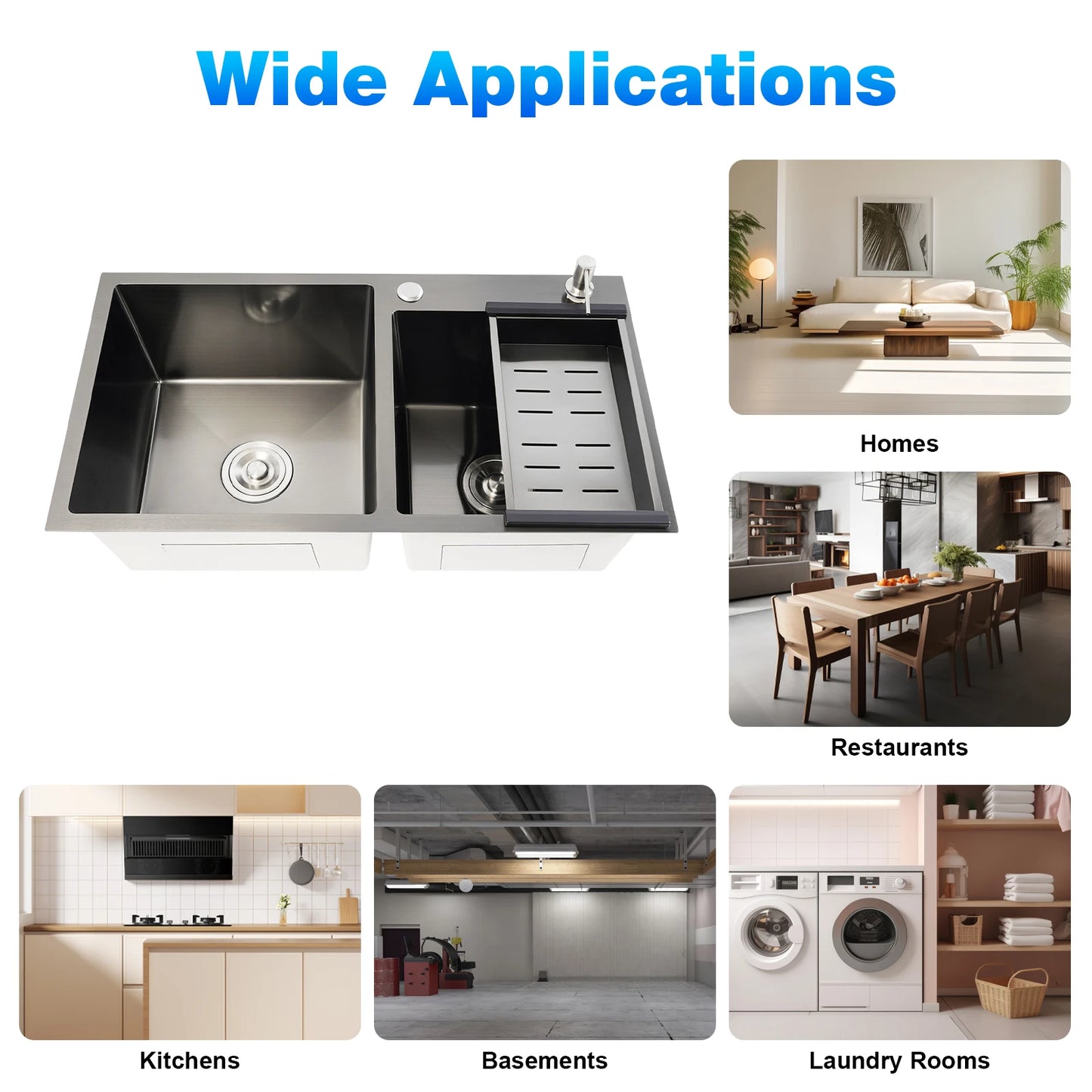 Doppelschüssel-Küchenspüle aus Edelstahl 304, nanobeschichtetes modernes Spülbecken mit Seifenspender und Abflussset, 3 Befestigungsmöglichkeiten