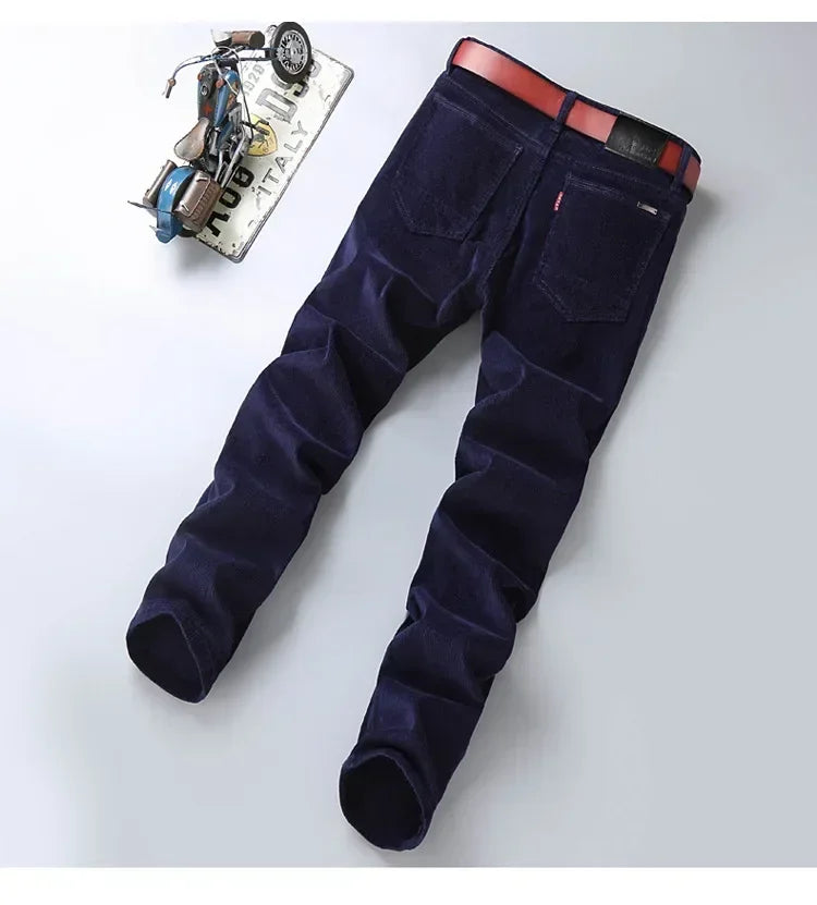 2025 Spring Autumn Men's Corduroy Casual Pants Straight Leg Loose Fit Youth Winter Thick Warm Velvet Long Pants for Men Trousers