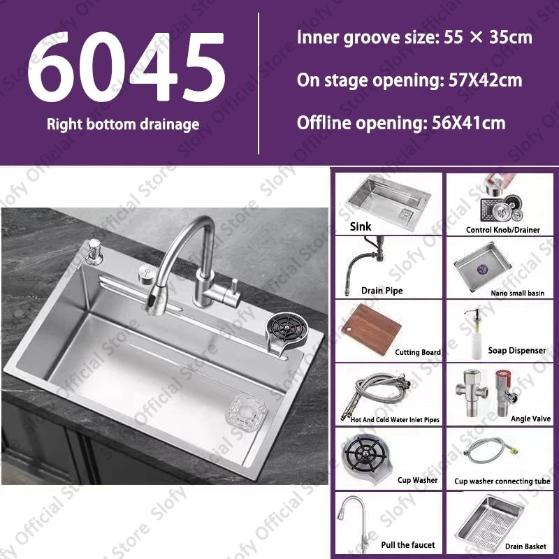 Küchenspüle aus Edelstahl 304, großes Fassungsvermögen, Wasch-/Schnitt-/Abfluss in einem, komplettes Set, multifunktionale Gemüse-Arbeitsstation für den Haushalt