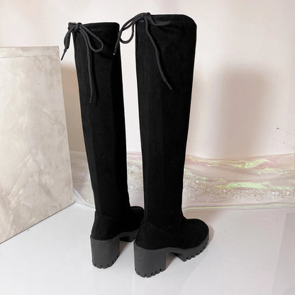 2025 Spring and Autumn Winter Over The Knee Boots Stretch Skinny Leg Long Tube Women's Boots Round Toe High Heel Plus Size.