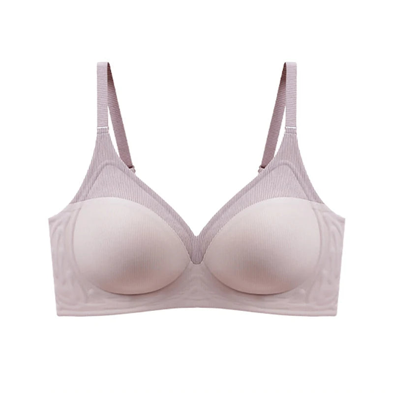 Stripe Color Contrast Soft Support Seamless Women Underwear Semifixed Cup Pad No Steel Ring Adjustable straps Gathered Woman Bra