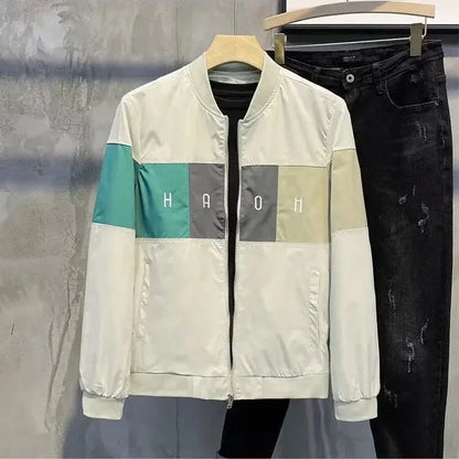 Man Coat Spring Autumn Black Jacket for Men Printed Zip V Clothing Fashion 2024 High Quality Cold Stylish Casual Luxury Designer