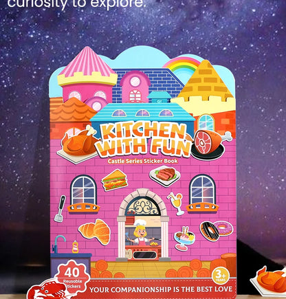 Kids' Reusable Castle Jelly Sticker Book Multi-Theme DIY Creative Jelly Stickers Portable Quiet Busy Book Montessori Sticker Toy.