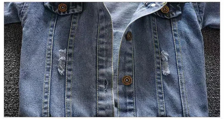 2024 Autumn Winter Boys Jean Set Jacket New Cowboy Jeans Suit Jacket Handsome Children Clothing.