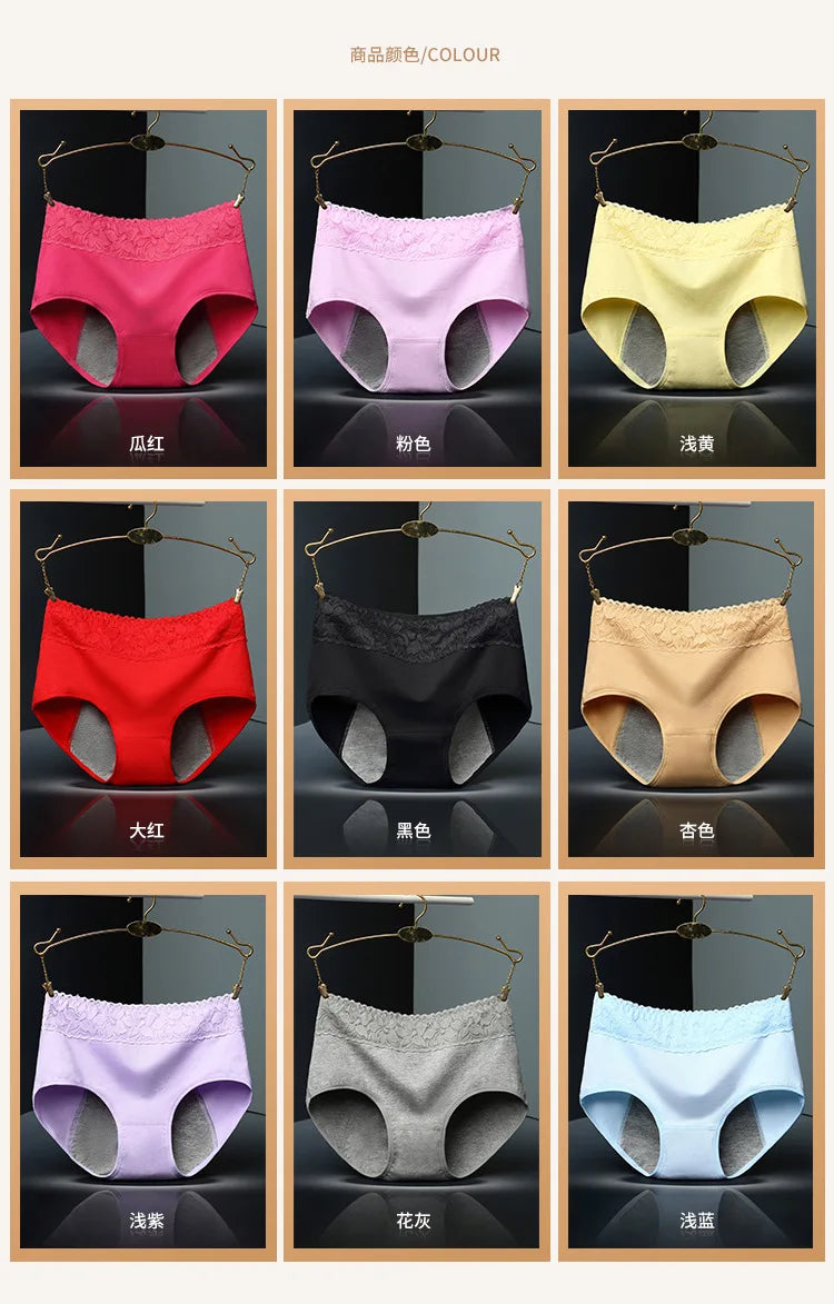 1pcs Cotton Womens Mid Waist Leak Proof Menstrual Panties Females Lace Widen Period Physiological Briefs Ventilate Comfort Panty.