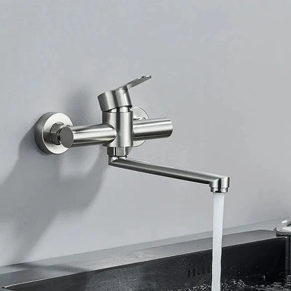 Kitchen Faucets Stainless Steel Wall Mounted Dual Hole Bathroom 360 Rotate Basin Faucet Cold Hot Water Mixer Taps With spray gun