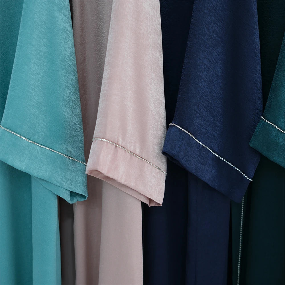 Ramadan Eid Open Satin Shimmer Kimono Abaya Damen Dubai Luxury Islam Muslim Kaftan Dress For Women Kebaya Robe Musulmane Femme.