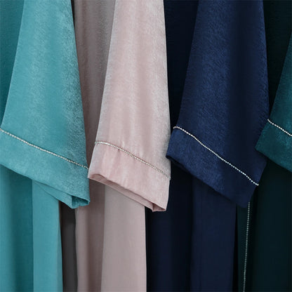 Ramadan Eid Open Satin Shimmer Kimono Abaya Damen Dubai Luxury Islam Muslim Kaftan Dress For Women Kebaya Robe Musulmane Femme.