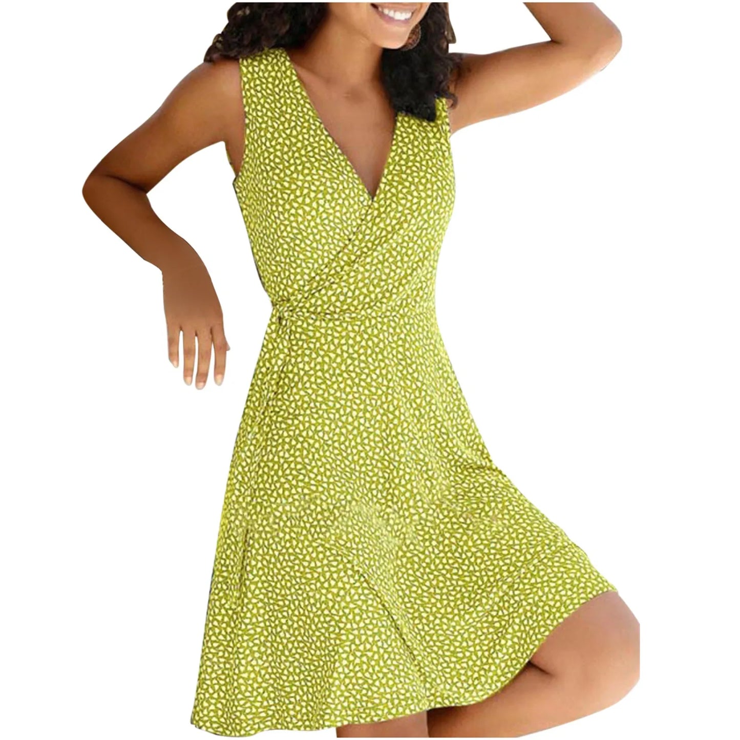 Kleider für Frauen 2024 lässig plus Größe Damen Blumen wickel V-Ausschnitt Midi-Kleid eine Linie Swing Cap Ärmel Midi Vestidos de Fiesta.