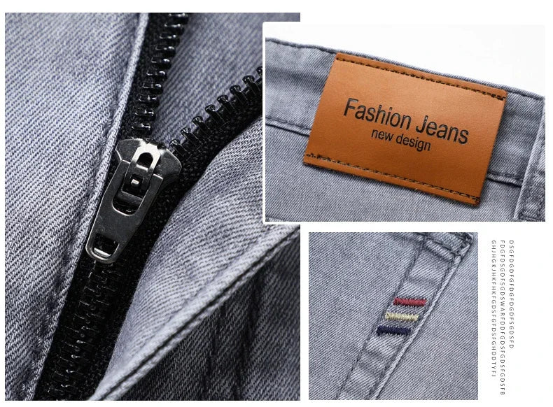 Summer Thin Men's Elastic Cotton Jeans Fashion Gray Comfortable Business Straight Casual Pants Brand Male Clothes Trousers.