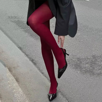 Kave 2024 Autumn Winter Christmas Women 80D Soft Solid Color Semi Opaque Footed Tights High Waist Womens Tights Plus Size Tights.