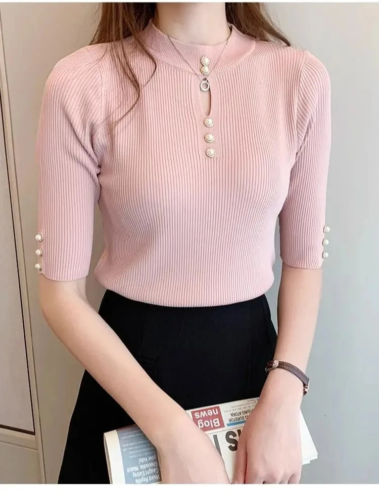 2025gestrickte Kleidung Herbst Winter Korean Fashion Solid Pullover Frauen Kurzarm Tops Pull Femme Beiläufige Dünne Weibliche Pullover.