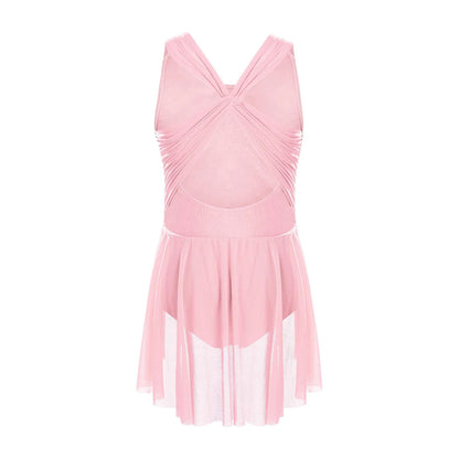 Kinder Mädchen Ärmellose Ausschnitt Strass Eiskunstlauf Trikot Kleid Lyrical Dance Gymnastik Akrobatik Leistung Kostüm