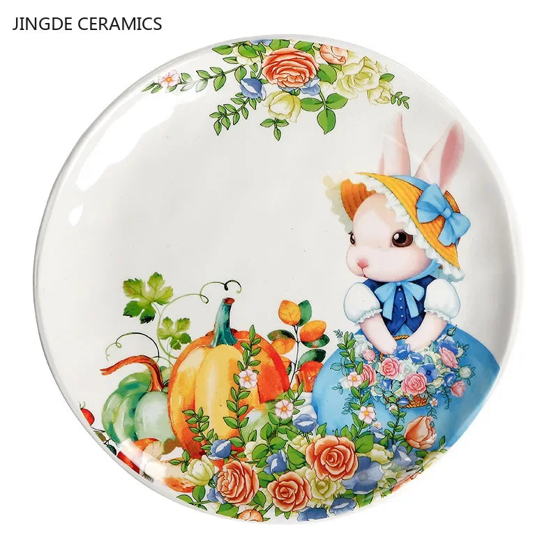 Creative Pumpkin Rabbit Pattern Tableware Garden Style Ceramic Plate Home Cute Dinner Plate Salad Bowl Kitchen Accessories.