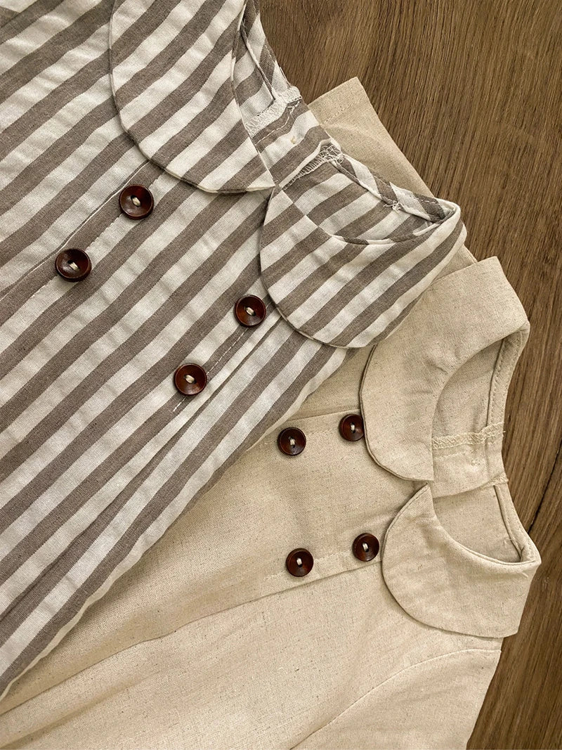 Sommer neue adrette Art Baby Body suits Hemd Kragen Mädchen Jungen Bodysuit atmungsaktive Leinen einteilige Baby kleidung.