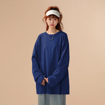 COUTUDI-Oversized T-Shirt for Women, Loose Pullover,Long Sleeve, Casual 100% Cotton Tee Shirt, Lady Tops, Korean Streetwears