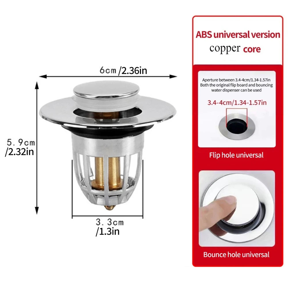 Universeller Pop-Up-Waschbeckenstopfen für Badezimmer, geruchsabweisend, zum Schließen von Abflussstopfen für Waschbecken-Zubehör, Haarfänger-Sieb