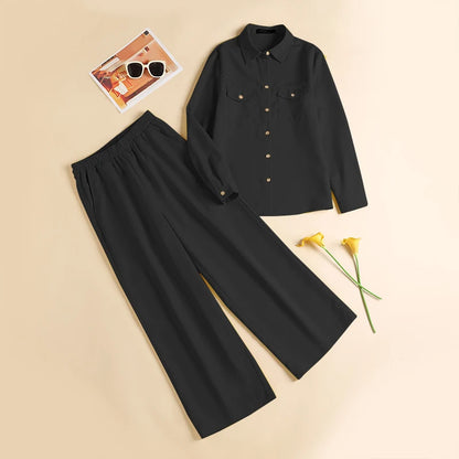 Elegant Autumn Women Matching Sets Long Sleeve Shirt Wide Leg Pants ZANZEA Casual Solid OL Work Suit Tracksuits Holiday Outfits.