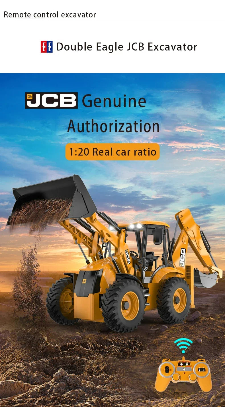 Double E E589 RC Excavator 1/20 2.4G 11CH Remote Control Cars Trucks Backhoe Loader Light Sound Construction Truck JCB Model.