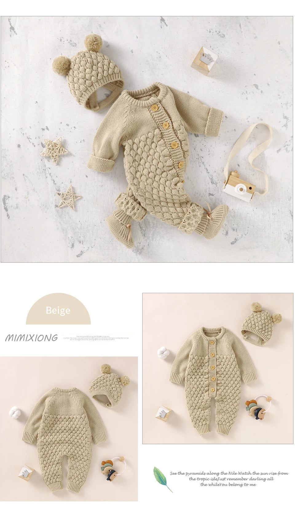 Autumn Baby Rompers Solid Long Sleeve Knitted Newborn Boys Girls Winter Outwear Jumpsuits Hats Clothes Sets 0-18m Infant Outfits