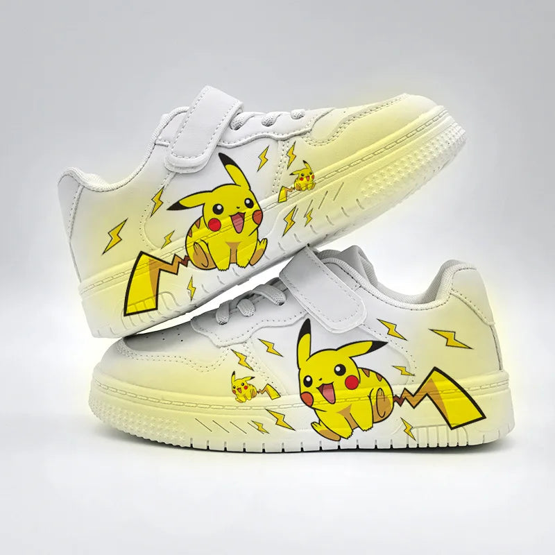 2025 Pikachu Cartoon Cute Unisex White Sneakers Spray Paint Kids Casual Shoes Cross Border Hot Sale.