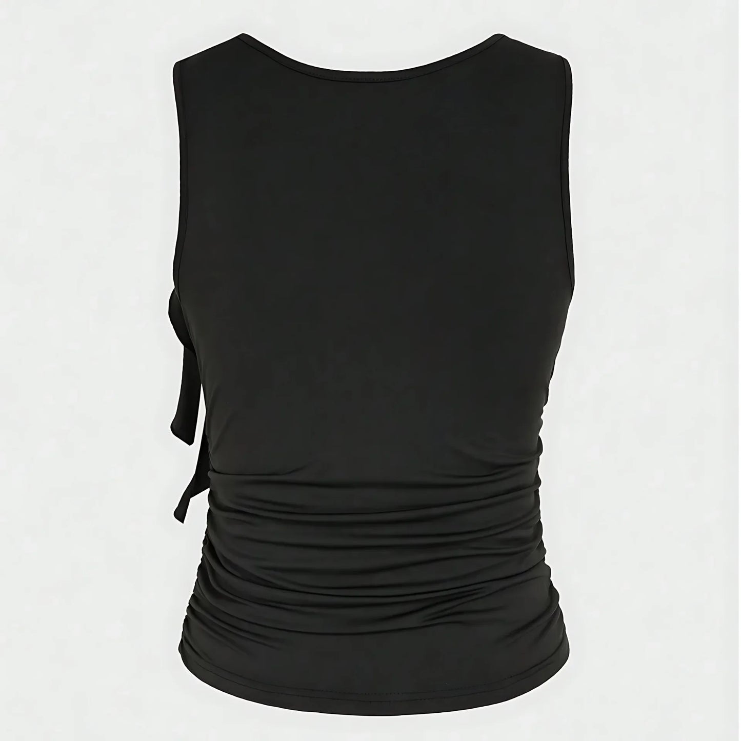 Slim Fit Basic Style Sleeveless round Neck Wrap Single Shoulder Vest Summer Waist Pleated Design Sexy Collarless Tank Top.