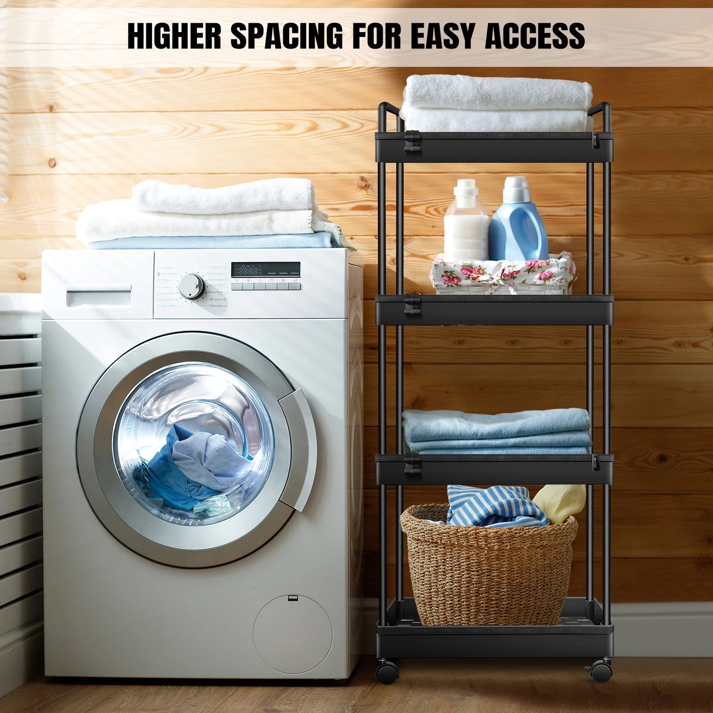 DayPlus Aufbewahrungswagen, 4-stufiger Küchenaufbewahrungswagen auf Rädern, Badezimmerwagen, Mobilitätswagen mit 360 °   Rotationsräder