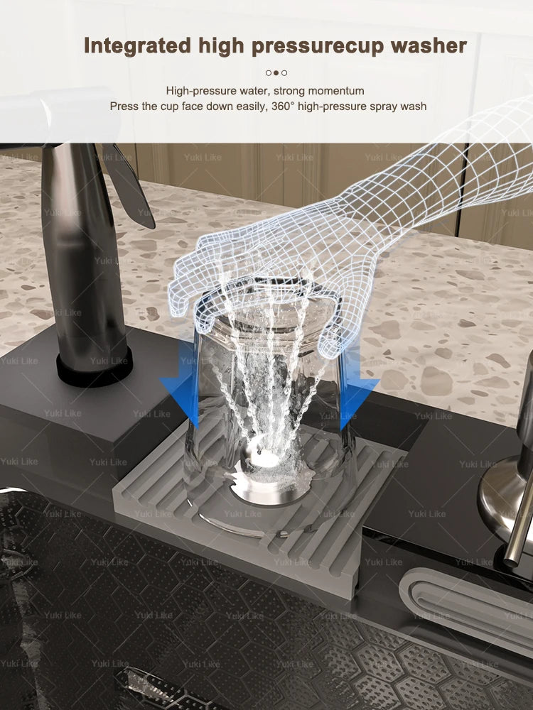 Stainless Steel Kitchen Sink with Waterfall Extra Large Single Slot Digital Display Dishwashing Basin Includes Sinks 100x50cm