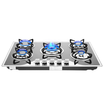 ﻿ ﻿ 5 Burner Gas Stove Glass 5-Burner Gas Hob Cooktop Hob LPG/NG for Home Commercial Kitchen.