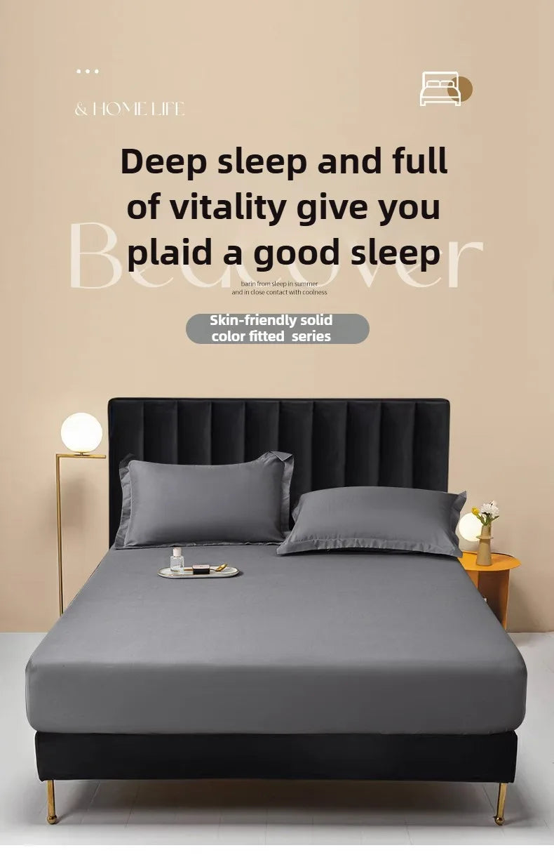 1Pc Fitted Bed Sheet With Elastic Band Solid Color Anti-slip Adjustable Mattress Cover for Single Double (No Pillowcase）.