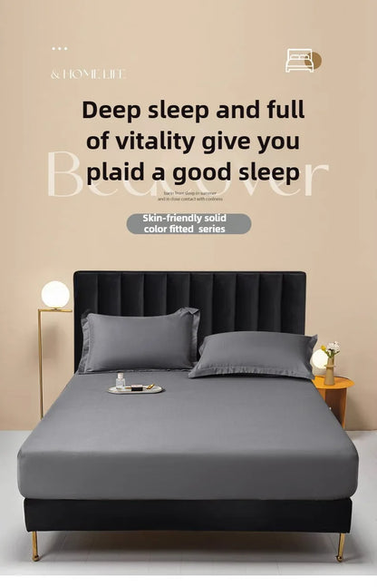 1Pc Fitted Bed Sheet With Elastic Band Solid Color Anti-slip Adjustable Mattress Cover for Single Double (No Pillowcase）.