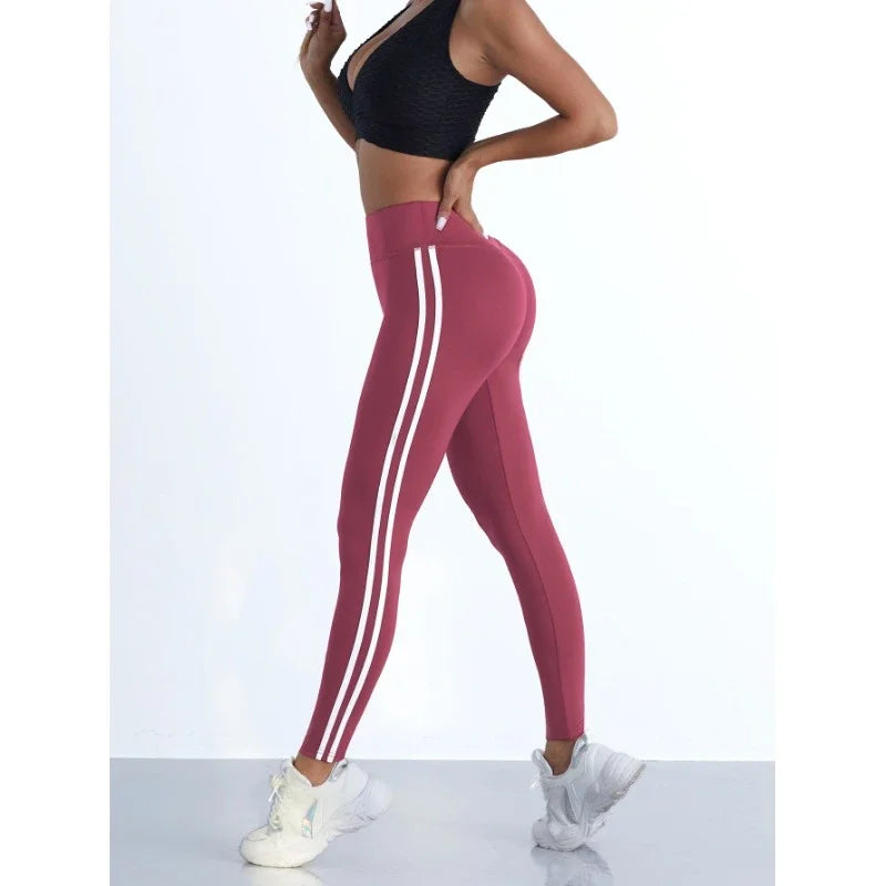 Yoga-Leggings für Damen, gestreift, schlank, Sporthose, hohe Taille, Hüftheben, lässige Strumpfhosen, Workout, Laufen, dehnbare Gym-Leggings.