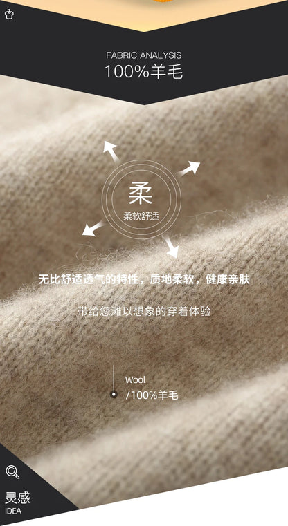 100% Merino Wool Men's Warm Sweater Mock Collar Thickened Zippered Cardigan Autumn Winter New Cashmere Knitted Long Sleeve Tops.