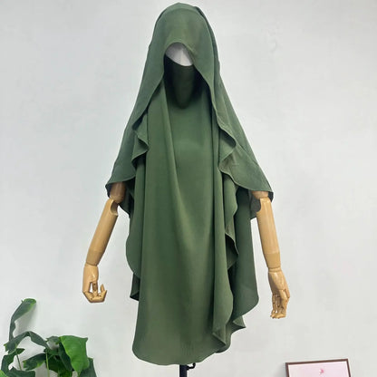 2025 Summer Muslim Women's Hijabs Traditional Soft Plain Scarf Khimar One Layer Stretch Soft Split Traditional Zip Chador