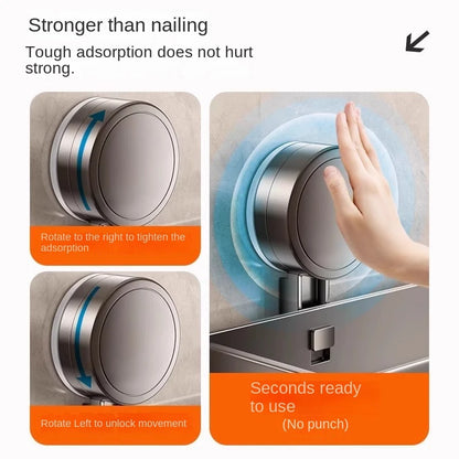 Bewegliches Badezimmerregal ohne Bohren – 30/40/50 cm Saugnapf-Organizer mit Haken/Stange, einfach zu installieren und zu reinigen, wasserdichtes Toilettenregal