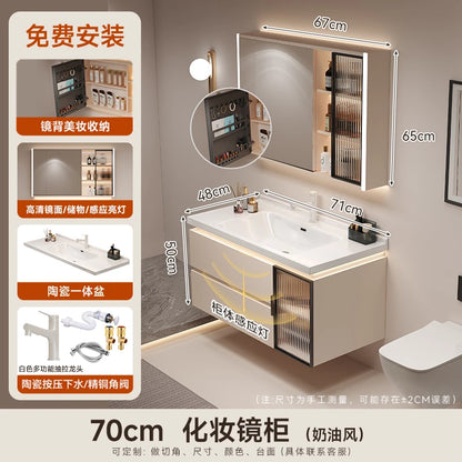 Cremefarbener Wind-Badezimmerschrank, integriertes Waschbecken aus Keramik, WC-Waschbecken-Kombination