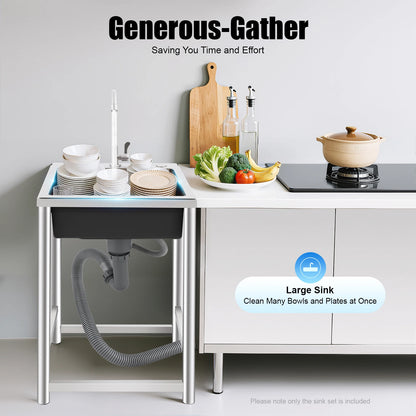 Stainless Steel Utility Sink Single Bowl 110 Lbs Free Standing Kitchen Sink with 360 ° Rotatable Faucet for Kitchens Bathrooms