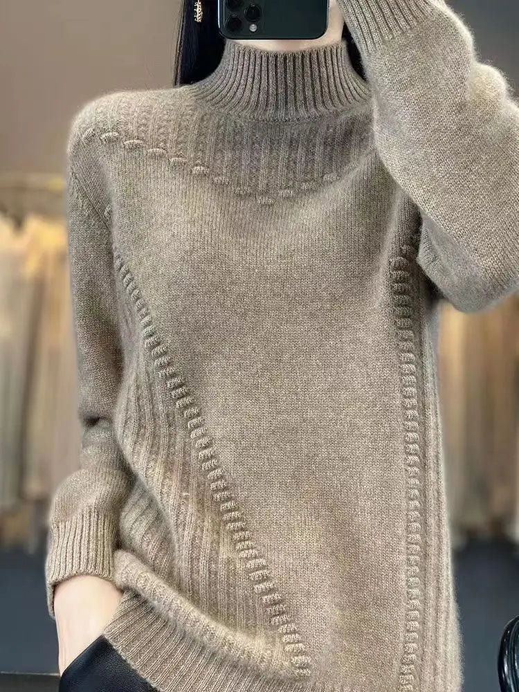 2024 herbst Neue Lose frauen Halb-rollkragen Verdickt Einfarbig Einfache Häkeln Beiläufige Gestrickte Pullover Pullover Top