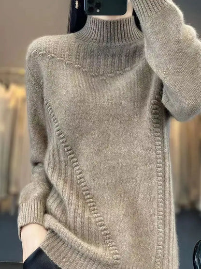 2024 herbst Neue Lose frauen Halb-rollkragen Verdickt Einfarbig Einfache Häkeln Beiläufige Gestrickte Pullover Pullover Top
