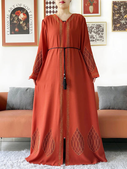 Elegant Women's Party Dress Chiffon Loose Open Zipper Abaya Muslim Islamic Clothing Cardigan Style for Special Occasions.