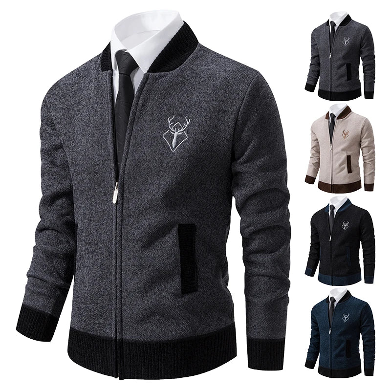 Sweater Cardigan Knitted Men's Clothing Korean Style Long Sleeve Fleece Warm Overcoat Baseball Jumper New Wool Sweatercoat.