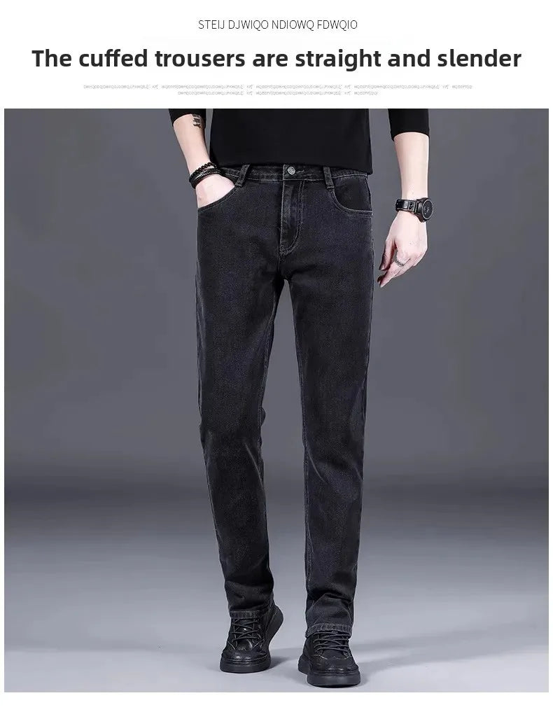 High-End Fashionable Men's Straight Leg Casual Jeans Trendy Loose Fit Autumn Winter New Arrival Versatile Long Trousers.