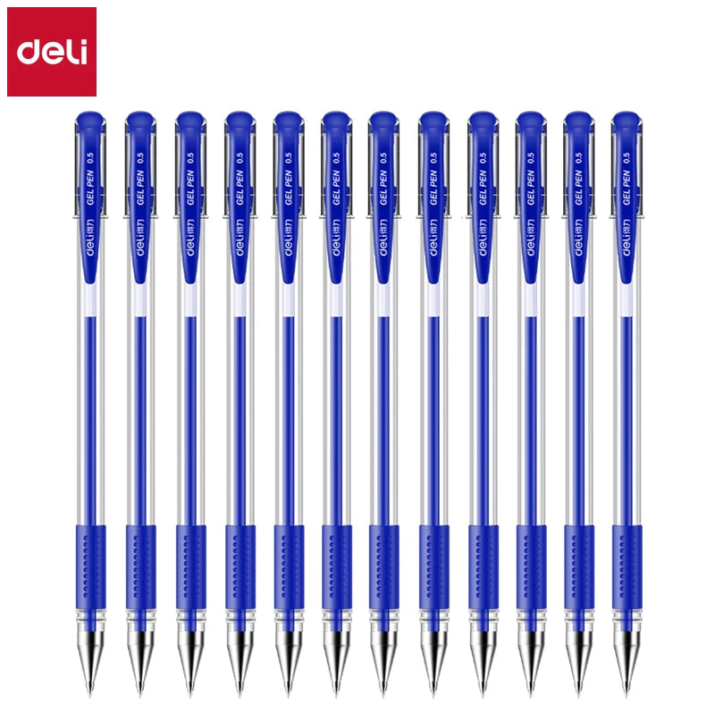 Deli 12er-Pack Gelschreiber-Set, 0,5 mm Kugelschreiber, Schwarz, Blau, Rot, Tintenfarben, Schreibutensilien für Schule, Büro, Schreibwaren.