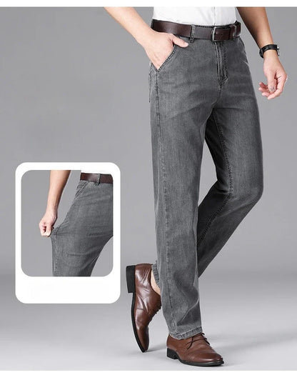 Business Lyocell Jeans Men Summer New Thin Fashion Straight Breathable Brand Pants Male Slim Comfortable  Denim Trousers.