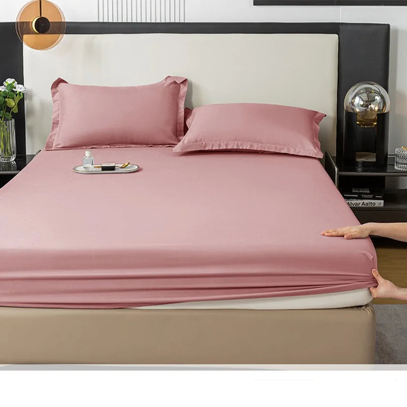 1Pc Fitted Bed Sheet With Elastic Band Solid Color Anti-slip Adjustable Mattress Cover for Single Double (No Pillowcase）.