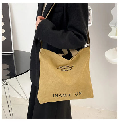 Japanese Canvas Men's and Women's Simple Cross-body Bag Wash Canvas Thick Handbag Large Capacity Arts Students Package Satchel.